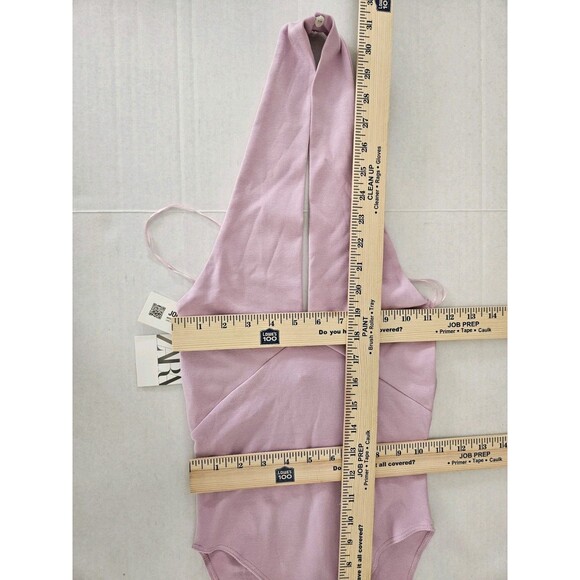 Zara Lavender Halter Bodysuit Size S Convertable Cotton Deep V Stretch NWT - Picture 8 of 9